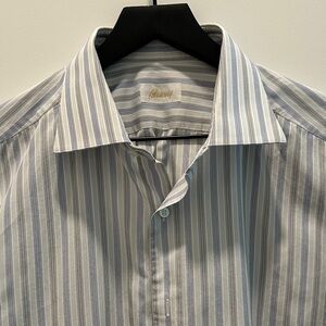 Brioni White and Blue Striped Dress Shirt